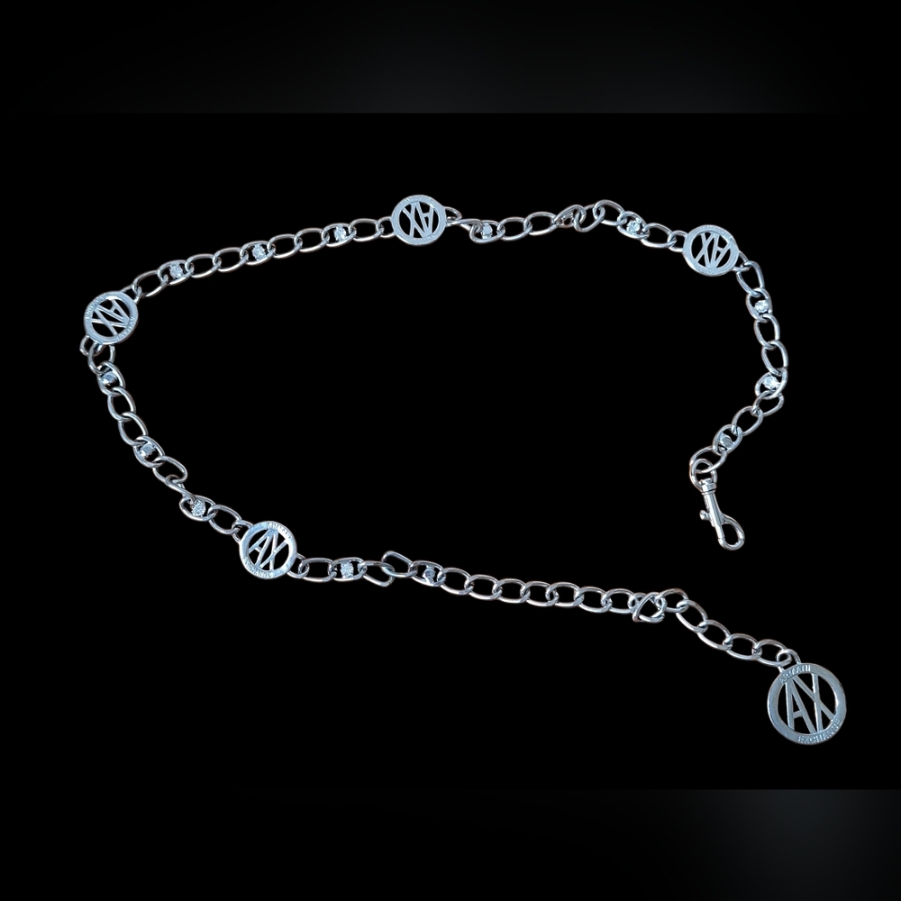 Armani Rhinestone Logo Chain Belt Y2K Adjustable Spellout Silver Womens